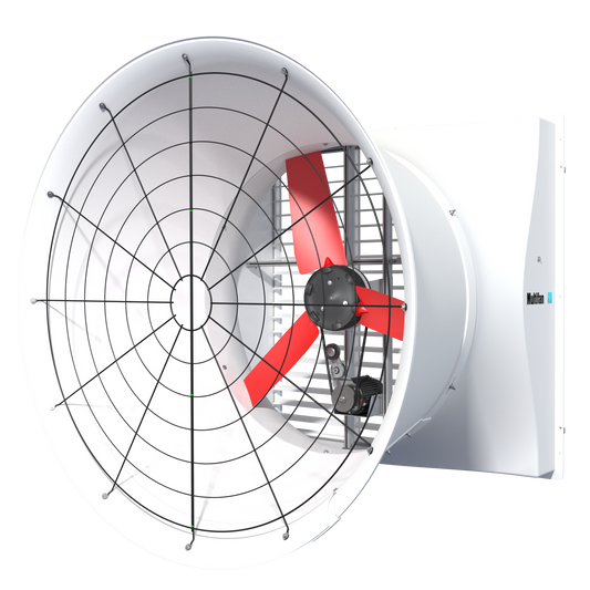 C4D14K3M10338 Vostermans Ventilation Multifan Fiberglass Cone Fans 140CM 3 Blade Three-Phase Agricultural and Industrial Applications With Water and Dust Resistant Fan Motor (IP5), Aluminum Shutter, Aerodynamic Design - 400V, 60HZ, 54 Inch